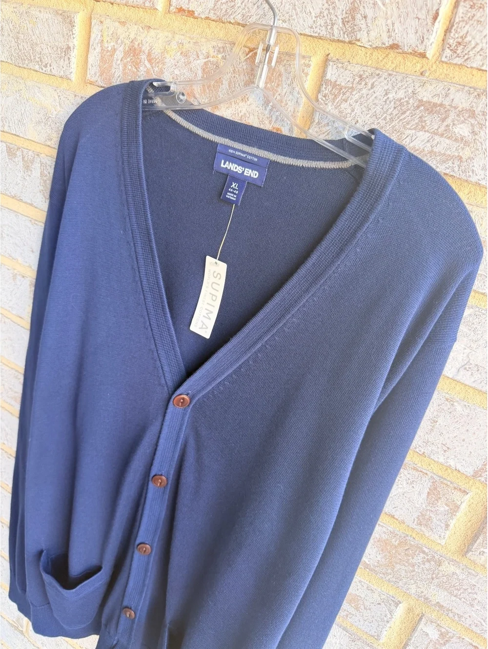 Lands’ End NWT Long Sleeve V-Neck Button Up Navy Blue Cardigan Sweater Size XL